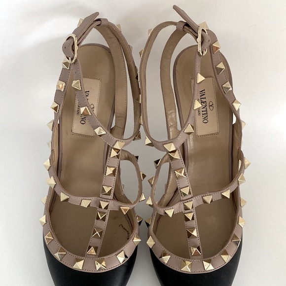 Valentino Rockstud Leather Sling Back Shoes Heels - Picture 4 of 15